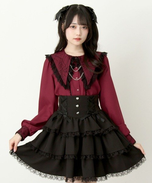 DearMyLove ブラウス シャツ 角襟クモレースチェーンブラウス