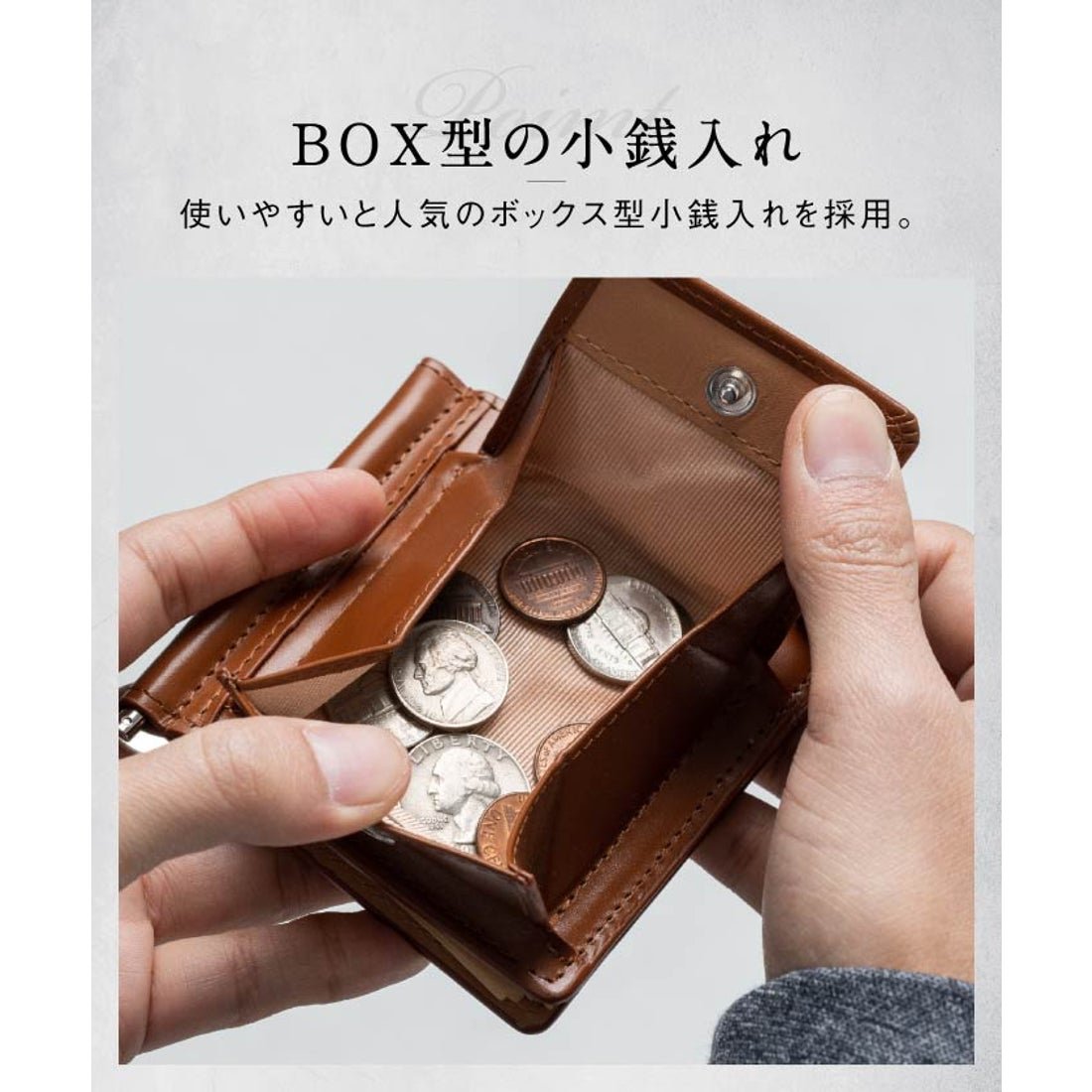 MURA 小銭入れ付き コードバン調 牛本革 二つ折りマネークリップ