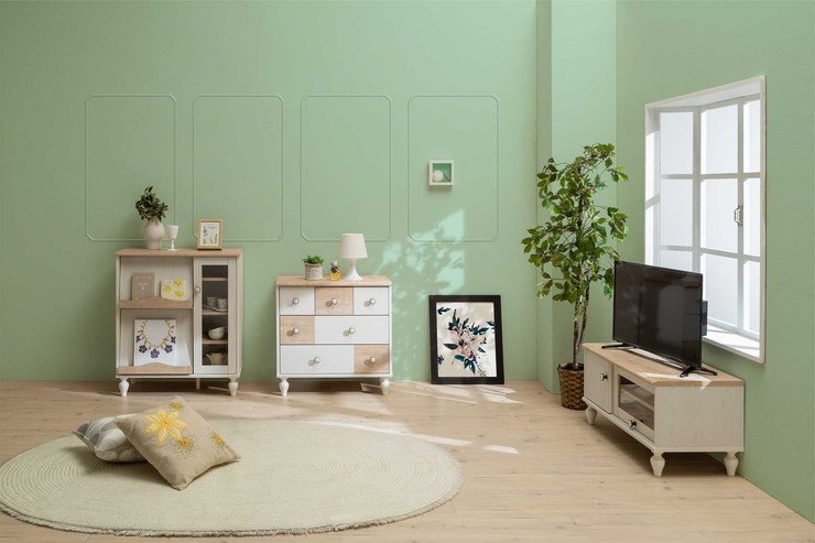 白井産業 フレンチシャビーカフェ フラップ ガラスキャビネット 収納