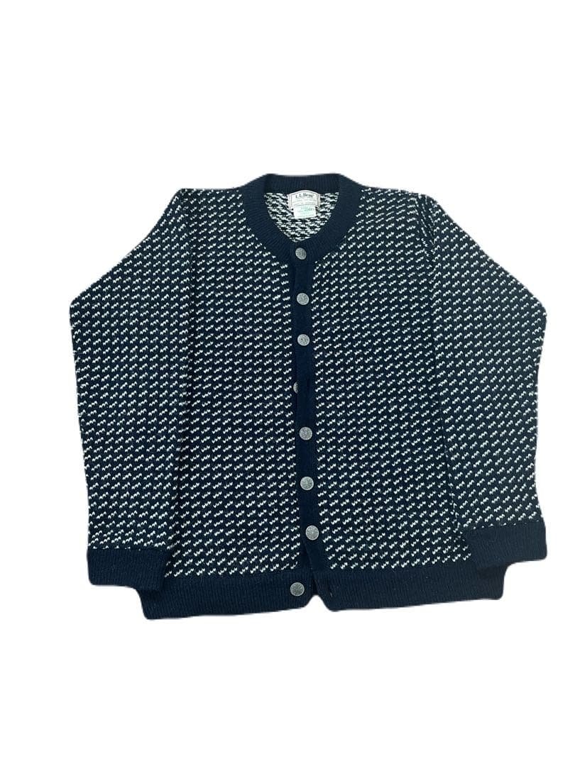 80s L.L.Bean ネイビー バーズアイ　カーディガン　ノルウェー製　L